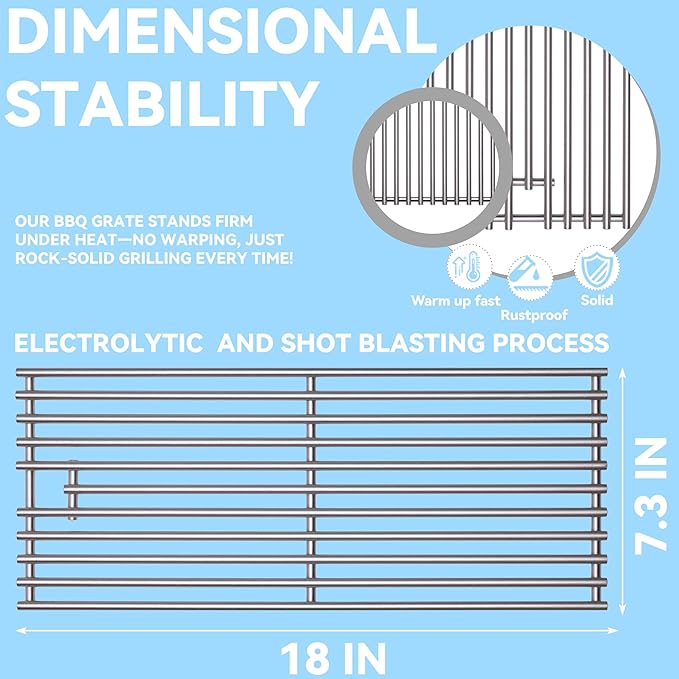 4 Pack High Process Electrolysis Heavy Duty 5/16" Rod BBQ Grill Grates Replacement Parts for Blaze Grill 3, 4, 5 Burner Blaze Grill Models,Fits For RCS Summerset Sizzler Grill Grates,18 x 7-3/8