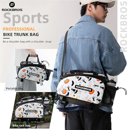 ROCKBROS Bike Rack Bag Trunk Halloween Pattern Waterproof Bike Bags for Bicycle Rear Rack EVA Hard Shell Bicycle Rear Seat Cargo Pack Pannier 35L