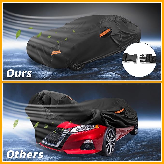Universal Car Cover Waterproof All Weather 190T-PU, UV Sun Rain Protection, Fits for Sedan Length 199"-208", with Left Side Zipper, Black