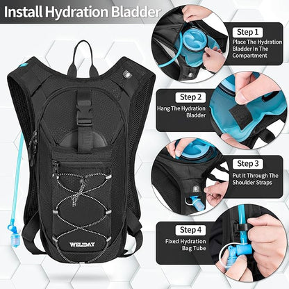Hydration Backpack with 2L Water Bladder, Lightweight Hydro Pack for Cycling, Running, Hiking, Climbing