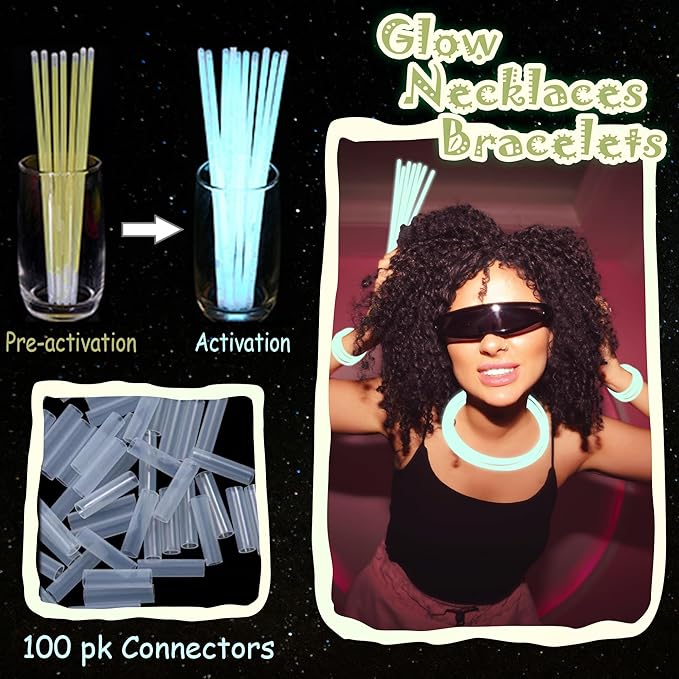 ILHSTY 100 pk Glow Sticks Bulk Party Favors and Decorations - 8" Glow in the Dark Party Supplies For Halloween Neon Party Light up Glow sticks Necklaces & Bracelets (White*100)