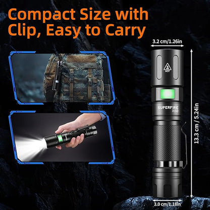 SuperFire 1000 Lumens Super Bright Flashlights LED Rechargeable, Zoomable Tactical Flashlight with Powerful Chips,5 Light Modes Pocket Flashlight for Home, Mechanic,Camping, Emergency, Survival