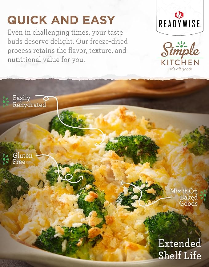 Simple Kitchen Freeze Dried Buttered Broccoli – 12 Servings for Family Meal Prep, Canned Broccoli, Gluten Free & Dehydrated Camping Meals, Emergency Survival Food for Backpacking & Hiking, #10 Can