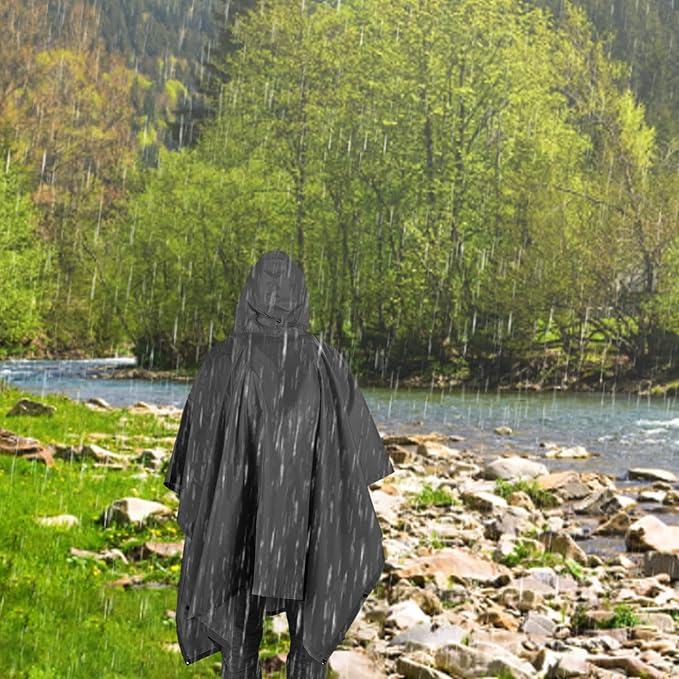 TOMSHOO Multifunctional Raincoat with Hood Hiking Cycling Rain Cover Lightweight Poncho Rain Coat Outdoor Camping Tent Mat