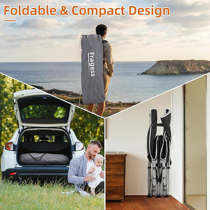 Portable Camping Cot, Sleeping Cots for Adults, 28" Extra Wide Folding Cot Max Load 600LBS with Thick Mattress, Portable Camping Bed for Outdoor Camp/Office, Home Nap (Black+Grey)