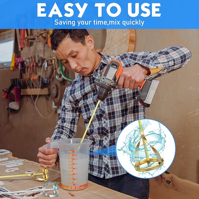 4 Pcs Paint Mixer for Drill Paint Stirrer Fits 1-5 Gallon Buckets for All Standard Drill Bits, 2 Large and 2 Medium - Gold & Silver Zinc Plated Stirrers Mixer Rods for Concrete Resin Epoxy