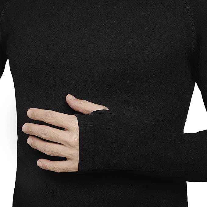 E4M Men’s Thermals Top and Bottom Set - Men’s Long Johns with Ski Mask, Black