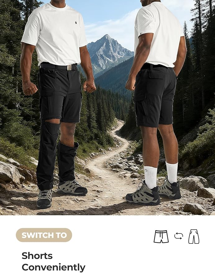 Men's Convertible Hiking Pants Waterproof Quick Dry Zip-Off Lightweight Tactical Multi-Pocket Outdoor Fishing Safari Trousers