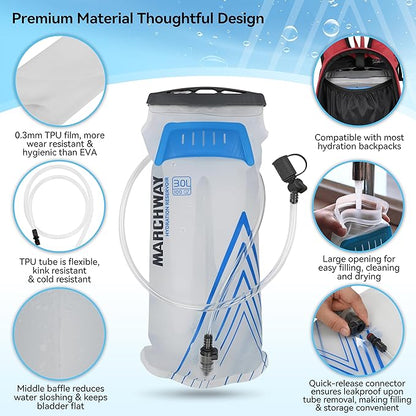 MARCHWAY Lightweight TPU Hydration Bladder 2L/3L for Hydration Packs, Slide-Seal Wide Mouth Water Reservoir Bag with Carry Handle for Hiking, Cycling, Running, Camping, Travel