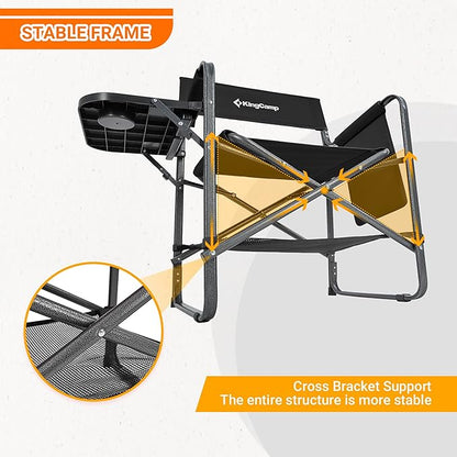 KingCamp Directors Chair with Side Table, Folding Camping Chairs for Adults with Storage Pockets, Breathable for Outside Camping, Lawn, Picnic, Beach & Fishing (Black)
