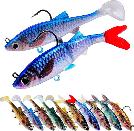 Fishing Soft Plastic Lures - Pre-Rigged Soft Fishing Lures - Great Action Swimbaits with Spinner - Fishing Gear for Bass Trout Walleye, Crappie Fishing Jigs Bait