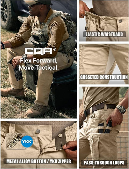 CQR Men's Flex Stretch Tactical Pants, Water Resistant Ripstop Cargo Pants, Lightweight EDC Outdoor Work Hiking Pants