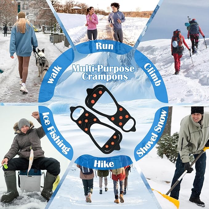 Gripper Spike Ice Traction Cleats, Non-Slip Ice Snow Grips 8 Steel Studs, Universal Ice Spikes Snow Grips Traction for Walking Climbing Hiking on Snow and Ice