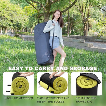 Memory Foam Camping Mattress Sleeping Pad, 3" Thick Waterproof Portable Roll Up Sleeping Mats & Floor Mattress Pad with Pillow + Travel Bag for Camping Car Truck SUV Tent Sleepover Kids Adult