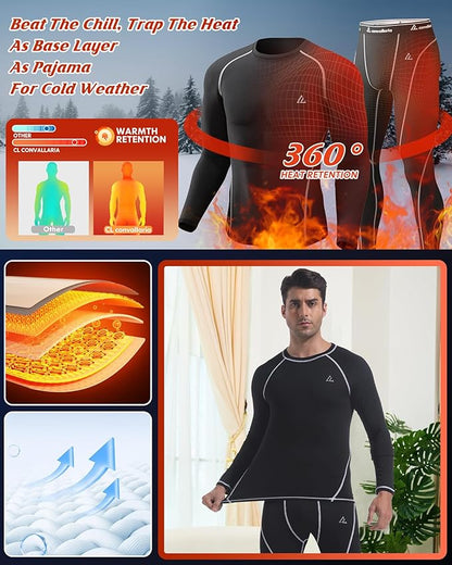 CL convallaria Thermal Underwear for Men Long Johns Fleece Lined Hunting Gear Set Base Layer for Cold Weather XS-4XL