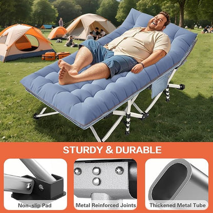 79" L x 32" W x 18" H Camping Cot with Comfortable Mattress for Adults Extra Wide Cot for Sleeping XXL Oversize Folding Bed Heavy Duty with Carry Bag for Indoor Outdoor