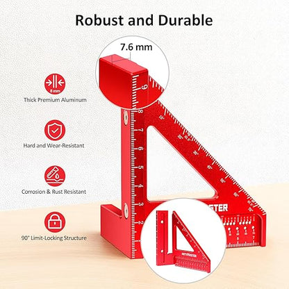 Mini 3D Multi-Angle Measuring Square Ruler, WT102C High Precision Hole Scribing Woodworking Tools, 0-90° Aluminum Alloy Carpenter Square Metric Wood Working Tools