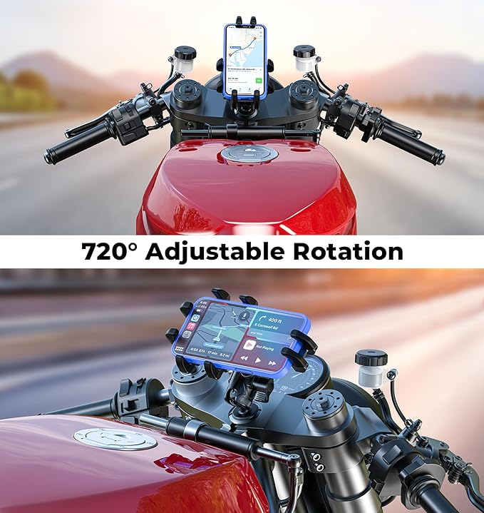 Motorcycle Fork Stem Phone Mount [Vibration Dampener] [Anti-Shake] One-Handed Operation Motorcycle Cell Phone Holder, Fit 12mm-25.4mm Diameter Fork Stem Tube, for 5.4"-7.2" Smartphone