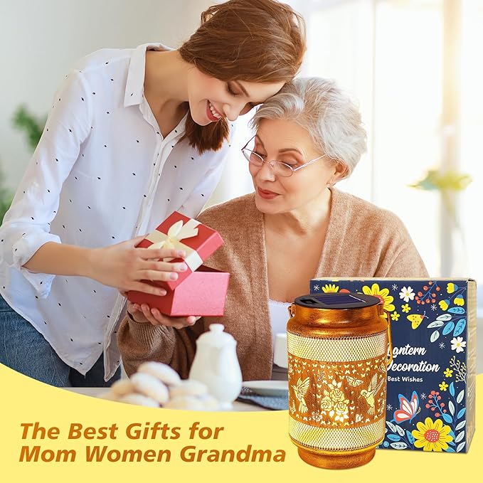 2 Pack Hummingbird Solar Lanterns Outdoor Waterproof Solar Garden Decor, Birthday Gifts for Christmas Women Mom Grandma, Metal Hanging Lights with Shepherd Hook for Yard Patio Pathway Backyard Porch