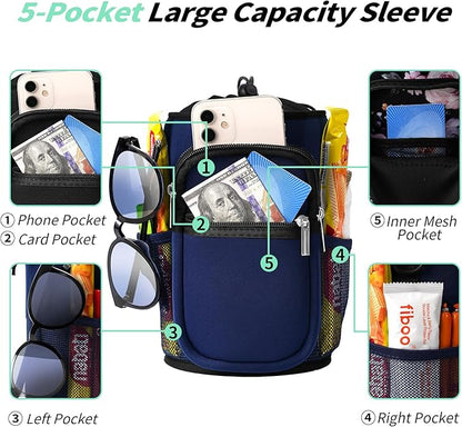 32/40/64/87/128 oz Water Bottle Carrier Bag, Neoprene Water Bottle Sleeve with 4 Pocket, Sport Water Holder with Paracord Handle and Shoulder Strap for Walking Hiking Camping Gym