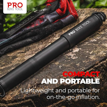 Pro Bike Tool Mini Bike Pump - Compact and Portable Bicycle Tire Pump for Fast Inflation - Compatible with Presta and Schrader Valves - Lightweight and Durable Design - Essential Bicycle Accessories
