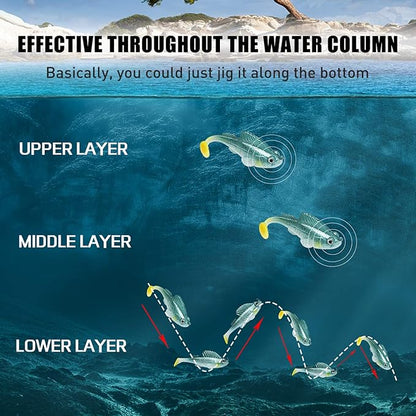 TRUSCEND Easy Catch Pre-Rigged Soft Lures, Unique Vibrating Swim Action and Trembly Sinking Move for More Bites, Amazing Soft Swimbait for Family Fishing, Fishing Lures for Bass Trout Crappie Walleye