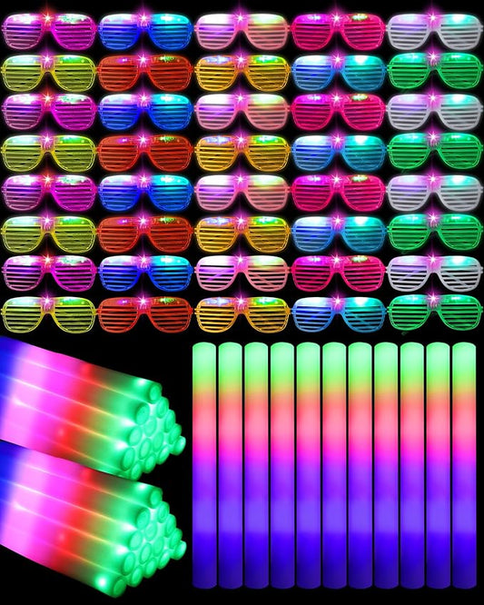 Maitys 72 Pcs Foam Sticks Light up Glasses, Glow in the Dark Sunglasses Foam Sticks LED Glasses Light up Supplies