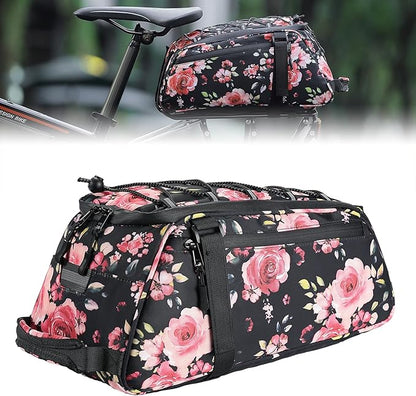 KEMIMOTO Rear Bike Rack Bag, 13L Water-resistant Trunk Bags 3-IN-1, Zippered Bicycle Backpack Shoulder Pannier Saddle Pack for Ebikes Cycling Commuting Travel Outdoor Camping, Pink