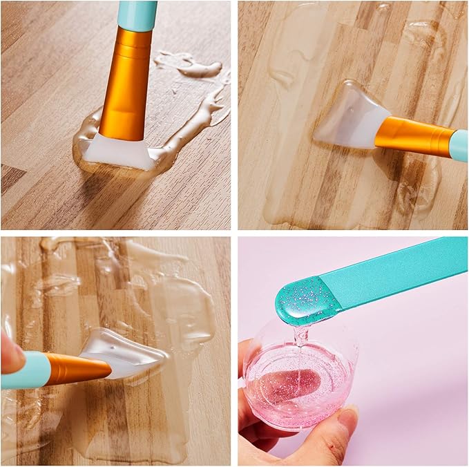 15 Pieces Reusable Stir Sticks Sets Include 12 Pieces Resin Stirring Makeup Sticks and 3 Pieces Silicone Epoxy Brushes for Mixing Resin Epoxy Liquid Facial Cover Paint Making DIY(Blue)