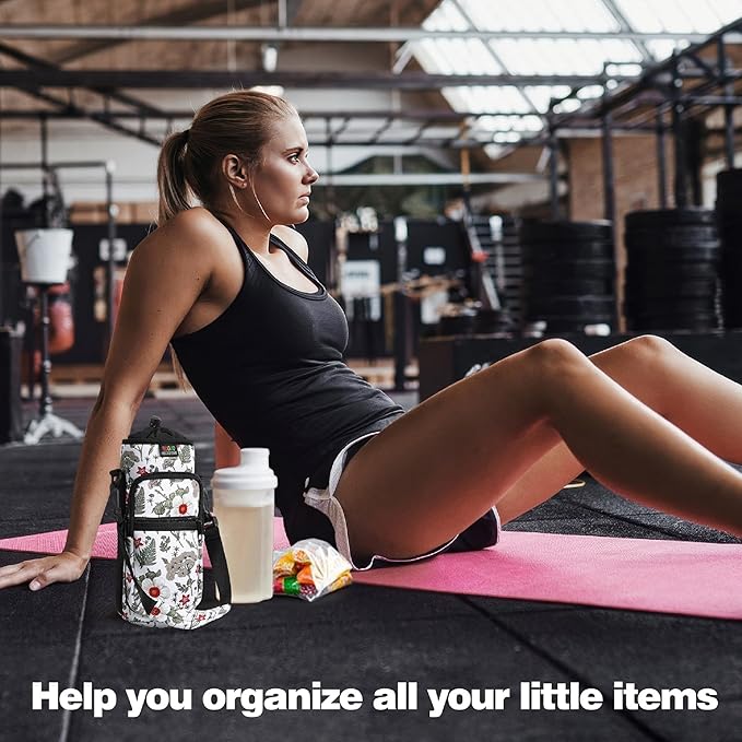 Nuovoware Water Bottle Carrier Bag,25oz/40oz/64oz Bottle Pouch Holder,Adjustable Shoulder Hand Strap 2 Pocket Sling Neoprene Sleeve Sports Accessories for Hiking Travelling Camping