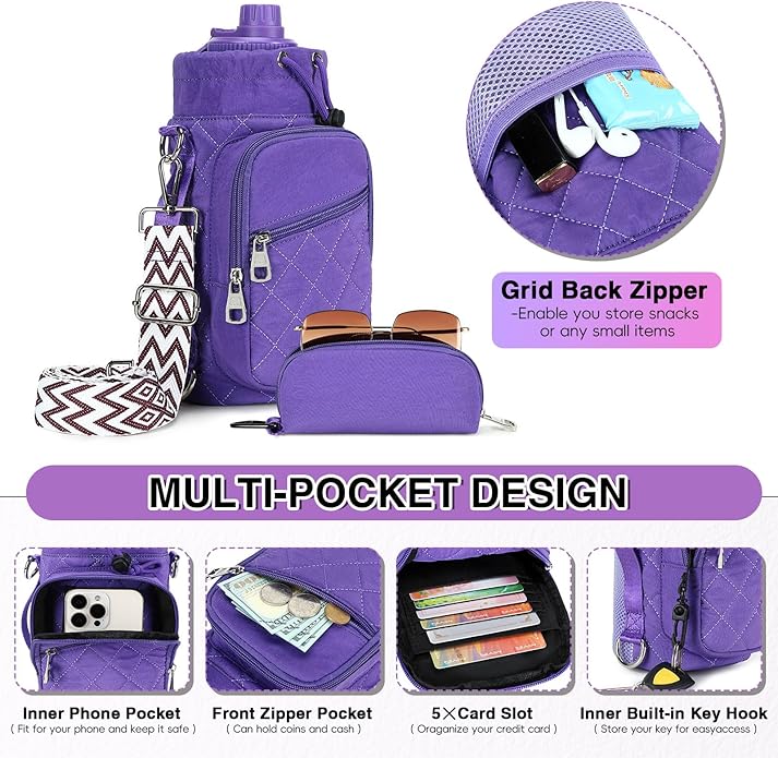 Water Bottle Carrier Bag with Strap, Water Bottle Holder Crossbody Bags for Women Men for Walking, Hiking,Cycling