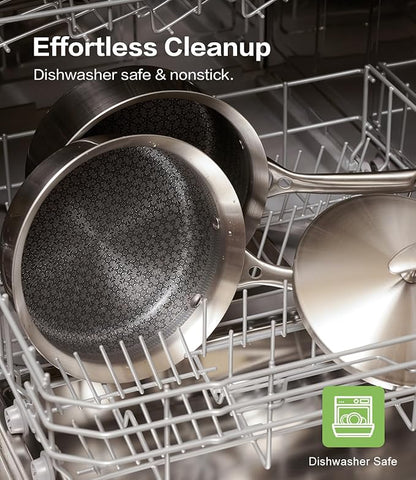 5-Ply Stainless Steel Cookware Set 6 Pcs, Non Stick Pots and Pans Set with Steam-Return Lids, Induction & Oven Safe, Non Toxic, PFOA PTFE PFOS Free, Professional Chef Quality Cookware