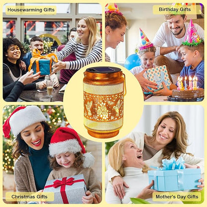 2 Pack Hummingbird Solar Lanterns Outdoor Waterproof Solar Garden Decor, Birthday Gifts for Christmas Women Mom Grandma, Metal Hanging Lights with Shepherd Hook for Yard Patio Pathway Backyard Porch