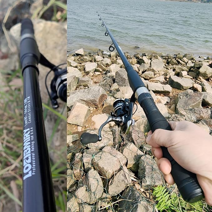 Fishing Rod Reel Combos, 2PCS 2.1m/6.89ft Collapsible Fishing Rods + 2PCS Spinning Reels + Fishing Lines Fishing Lures Carrier Bag, Telescopic Fishing Pole Set Sea Saltwater Freshwater Kit
