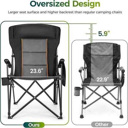 ALPHA CAMP Oversized Folding Camping Chairs for Adults High Backrest Heavy Duty Lawn Chairs Support 500 LBS Portable Camp Chairs with Cup Holders Large Side Pocket Outdoor Chair