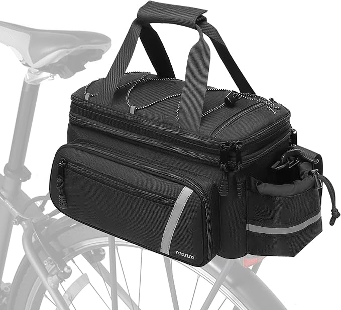 MOSISO Bike Rack Bag with Rain Cover, Bike Trunk Cooler Handag Insulated Bicycle Rear Seat Pouch with 2 Side Foldable Panniers, 8L Cycling Backseat Storage Cargo Saddle Shoulder Bag, Black