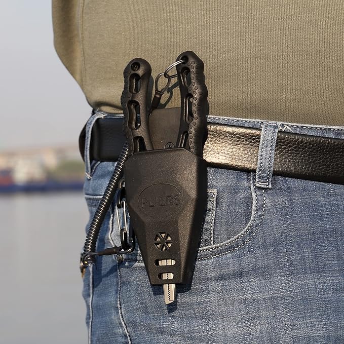 TRUSCEND Lockable Handy Fishing Pliers with Innovative Ergonomic Handle, Saltwater Corrosion Resistant Teflon Coated Fishing Tool, Multi-Function Fishing Gear with Mo-V Cutter