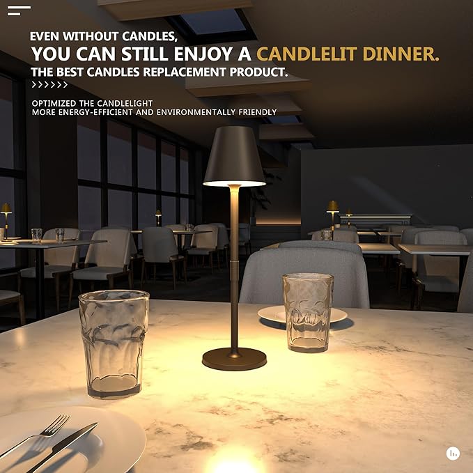 LED CordlessTable Lamp,4000mAh Rechargeable Battery Desk lamp,3 Level Brightness Beside Night Light, Minimalist Design, for Couple Dinner/Coffee Table/Restaurant/Bedroom(Kahaki-4PACK)