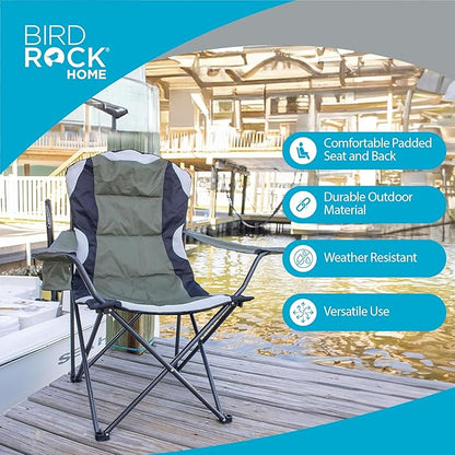 Internet's Best Padded Camping Folding Chair - Comfortable Outdoor Sports Chairs w/Cup Holder, Portable Carry Bag - for Beach, Park, Soccer, Baseball, Softball, Picnic, Adults - Green 2 - Pack
