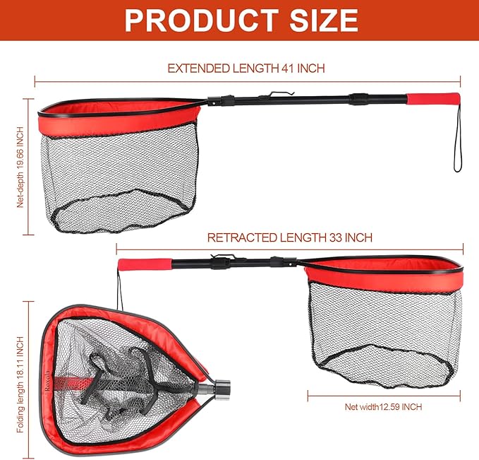 Floating Fishing Net, Foldable for Easy Storage, Retractable, Ideal for Bass, Trout, Kayak & Boat Fishing, Easy Catch & Release