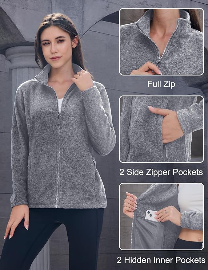 MAGCOMSEN Fleece Jacket Women Zip UP Lightweight Soft Polar Warm Winter Jackets for Women with Pockets Outdoor Hiking