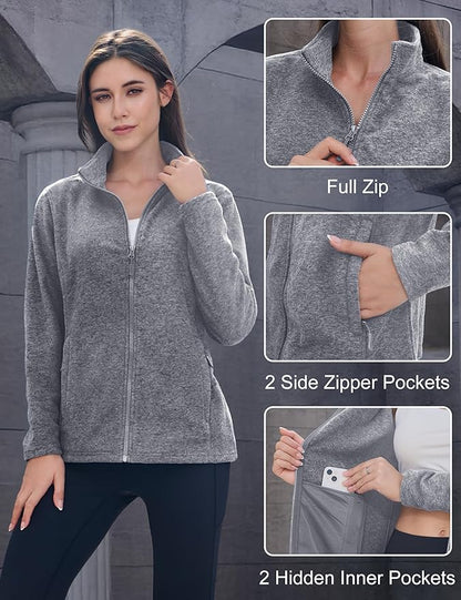 MAGCOMSEN Fleece Jacket Women Zip UP Lightweight Soft Polar Warm Winter Jackets for Women with Pockets Outdoor Hiking
