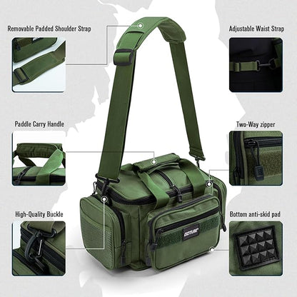 Goture Fishing Tackle Bag, Soft Side 600D Water-Resistant Cross Body Sling Fishing Bag, Small Saltwater Gear Storage Tactical Bags Store Up to 3 3600 Tackle Boxes(Not Included),14.96"x9.06"x7.48"
