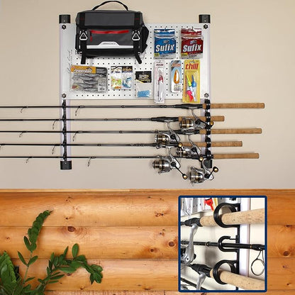 Rush Creek Creations - Fishing Rod Holder for Garage, Fishing Pole Rack Wall Mount & Tackle Storage, No Limit Vertical Fishing Rod Rack Holder, Modular Wall Unit, Fishing Pole Rods Rack