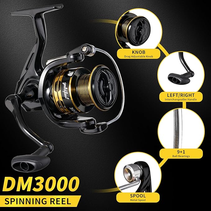 GOLDFEEL 6.9 Ft Carbon Fiber Fishing Rod and Reel Combo - Medium Power Fast Action Spinning Rod with Pre-Spooled Reel, Portable Travel Case for Saltwater Freshwater Fishing