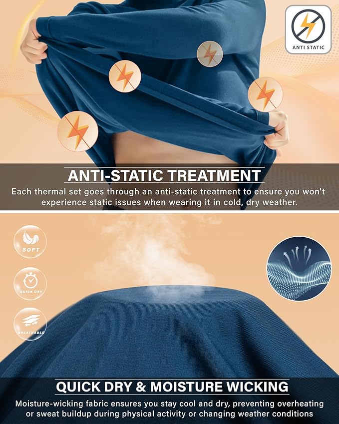 Muezna Men's Thermal Top and Bottom Set Underwear Long Johns Base Layer with Soft Fleece Lined