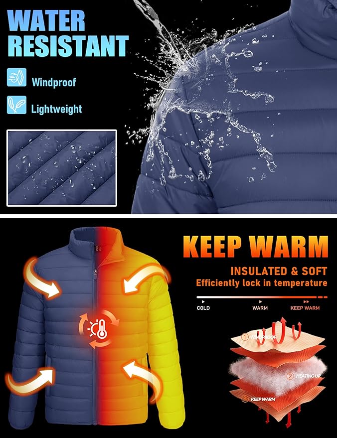 TACVASEN Men's Lightweight Puffer Jacket Winter Quilted Puffy Jackets Warm Water-Resistant Windproof Insulated Coats