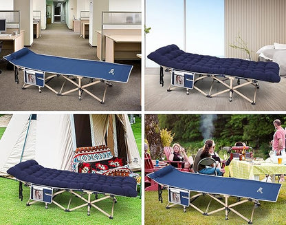 Nice C Camping Cots, Camping Cots with Mattress, for Adults, Folding Cot, with Pillow, Carry Bag & Storage Pocket, Extra Wide Sturdy, Holds Up to 500 Lbs (1, Mattress Navy)