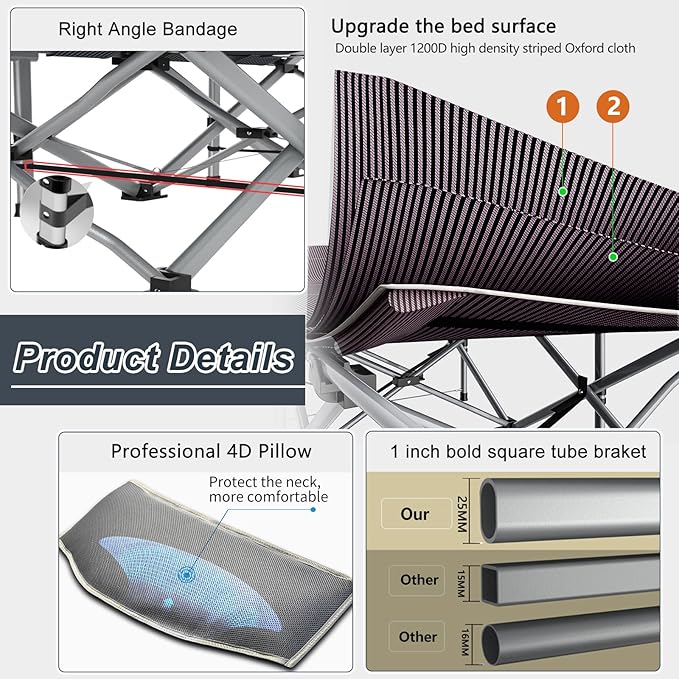 ABORON 2pack Folding Camping Cot for Adults, Portable 1200D Double Layer Oxford Sleeping Camp Cot, with Mattress, Carry Bag, Cot Bed for Tent Office, Support 500lbs