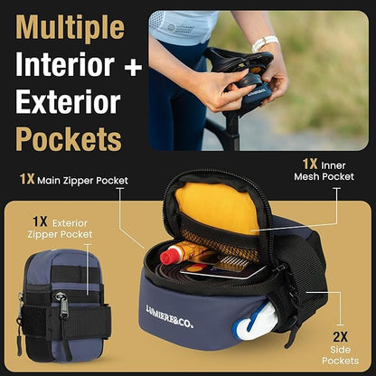 Lumiere & Co. Bike Saddle Bag – Ultra Small (0.2L) & Medium (0.5L) Options | Sleek Minimalist Design, Secure Hook & Loop Strap